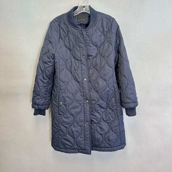 Banana Republic Water-resistant Quilted Long Coat in Navy Size Medium - Picture 9 of 15
